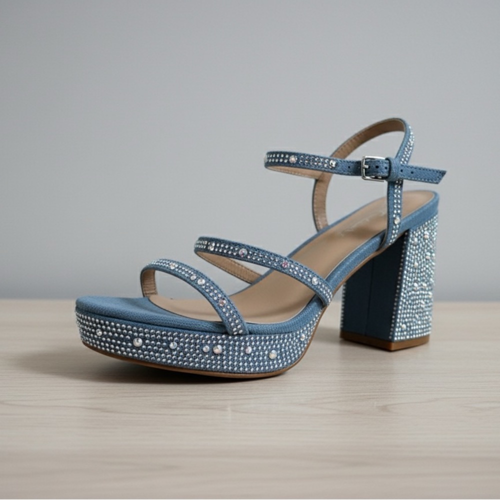 Elegant Blue Strappy Rhinestone Heels